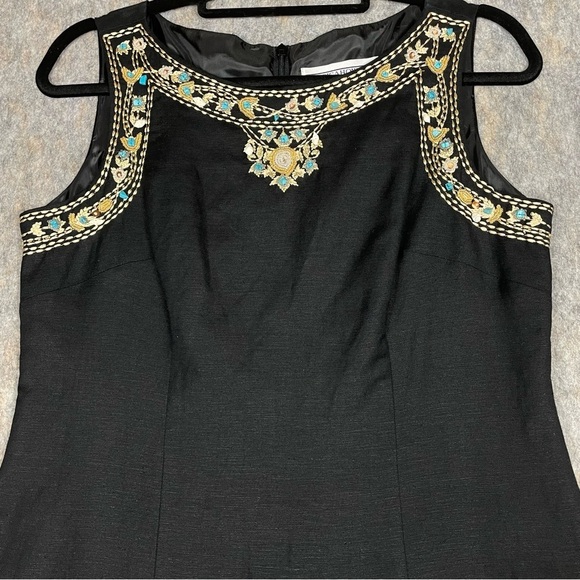 Jessica Howard Black Linen Blend Beaded Embroidered Sleeveless Summer Dress - 10 - Picture 4 of 15